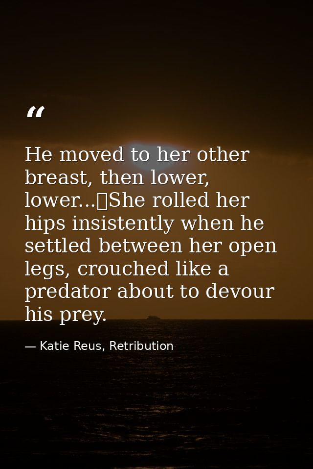 He moved to her other breast, then lower, lower...	She rolled her hips insistently when he settled between her open legs — Katie Reus, Retribution