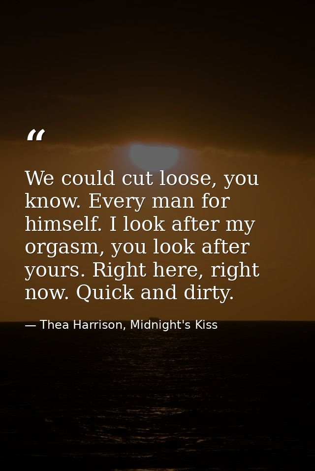 We could cut loose, you know. Every man for himself. I look after my orgasm, you look after yours. Right here, right now — Thea Harrison, Midnight's Kiss