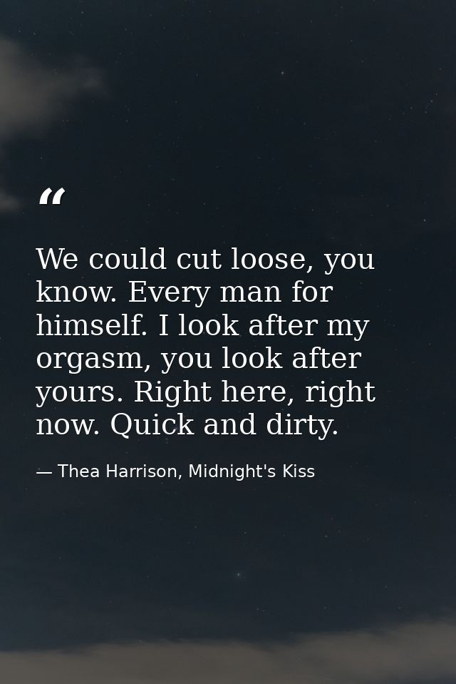 We could cut loose, you know. Every man for himself. I look after my orgasm, you look after yours. Right here, right now — Thea Harrison, Midnight's Kiss