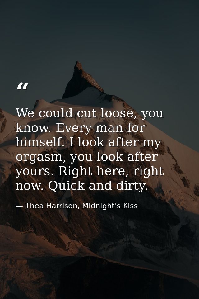 We could cut loose, you know. Every man for himself. I look after my orgasm, you look after yours. Right here, right now — Thea Harrison, Midnight's Kiss