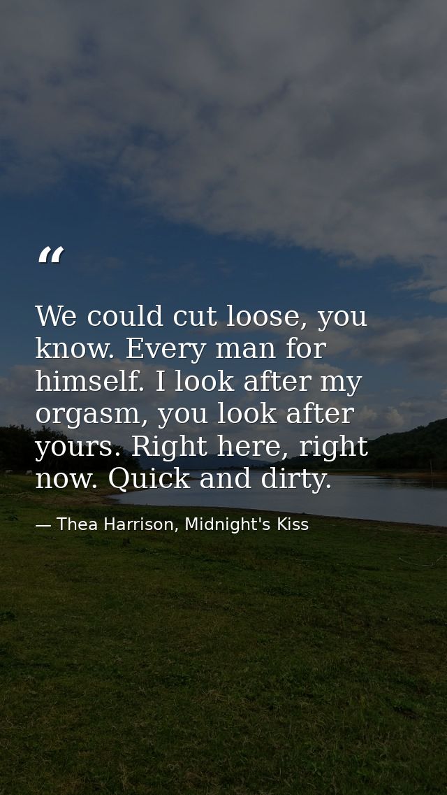 We could cut loose, you know. Every man for himself. I look after my orgasm, you look after yours. Right here, right now — Thea Harrison, Midnight's Kiss