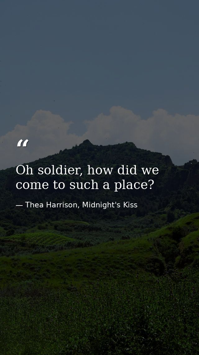 Oh soldier, how did we come to such a place? — Thea Harrison, Midnight's Kiss