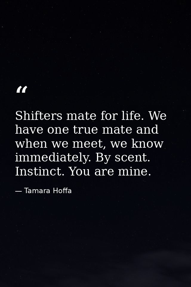 Shifters mate for life. We have one true mate and when we meet, we know immediately. By scent. Instinct. You are mine. — Tamara Hoffa