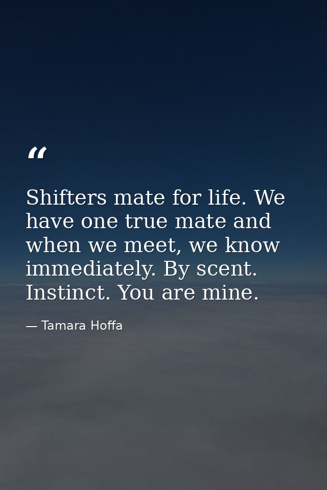 Shifters mate for life. We have one true mate and when we meet, we know immediately. By scent. Instinct. You are mine. — Tamara Hoffa