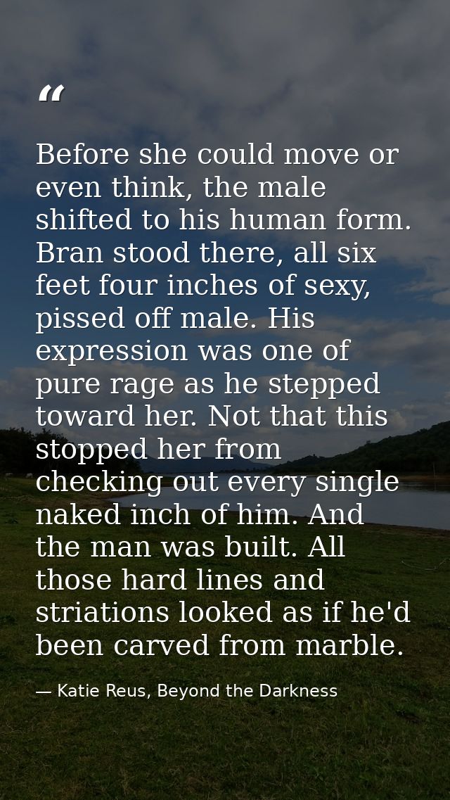 Before she could move or even think, the male shifted to his human form. Bran stood there, all six feet four inches of s — Katie Reus, Beyond the Darkness