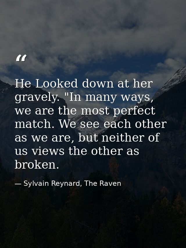 He Looked down at her gravely. "In many ways, we are the most perfect match. We see each other as we are, but neither of — Sylvain Reynard, The Raven