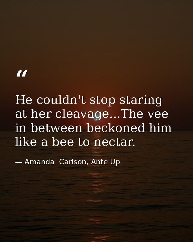 He couldn't stop staring at her cleavage...The vee in between beckoned him like a bee to nectar. — Amanda  Carlson, Ante Up