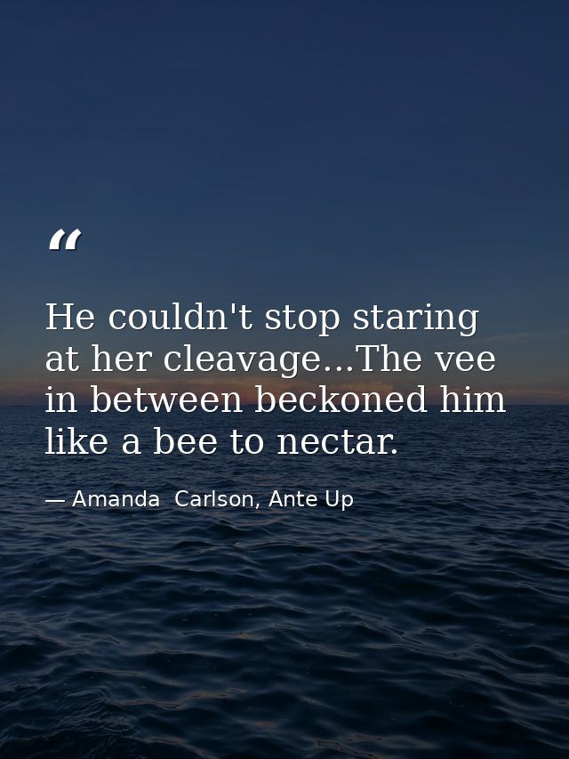 He couldn't stop staring at her cleavage...The vee in between beckoned him like a bee to nectar. — Amanda  Carlson, Ante Up