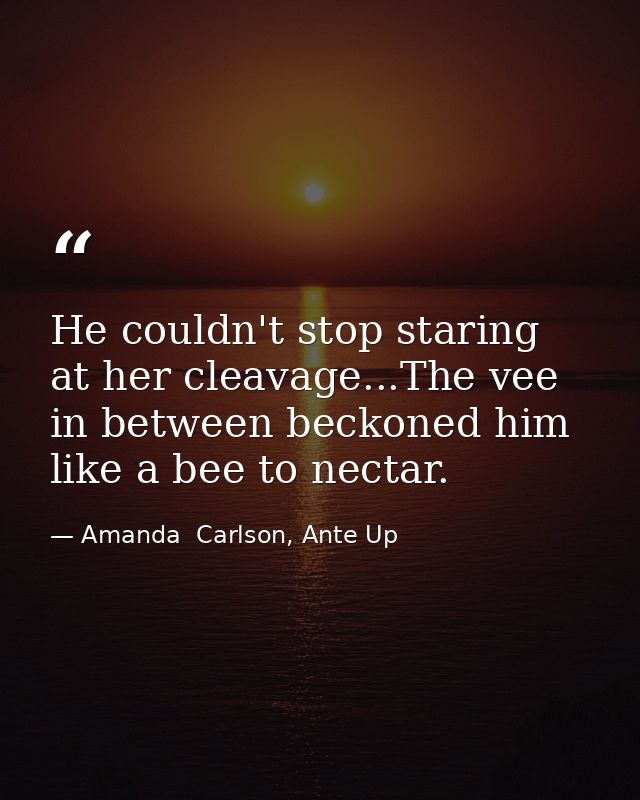 He couldn't stop staring at her cleavage...The vee in between beckoned him like a bee to nectar. — Amanda  Carlson, Ante Up