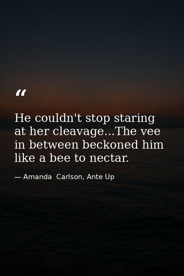 He couldn't stop staring at her cleavage...The vee in between beckoned him like a bee to nectar. — Amanda  Carlson, Ante Up