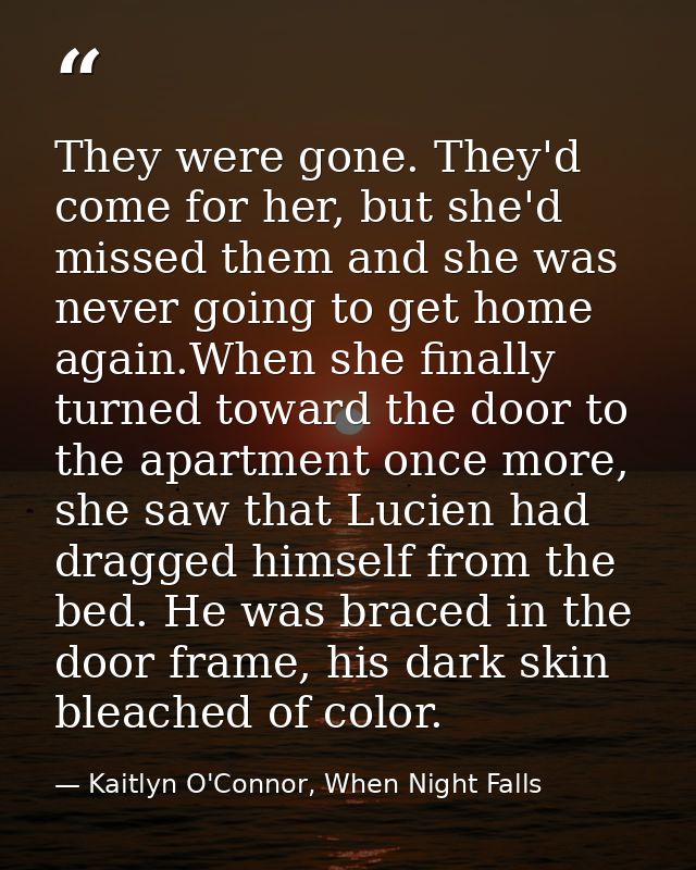 They were gone. They'd come for her, but she'd missed them and she was never going to get home again.When she finally tu — Kaitlyn O'Connor, When Night Falls