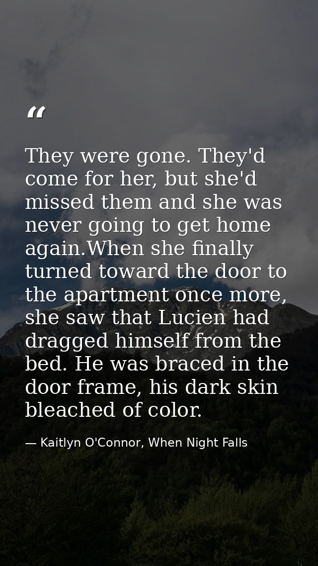 They were gone. They'd come for her, but she'd missed them and she was never going to get home again.When she finally tu — Kaitlyn O'Connor, When Night Falls