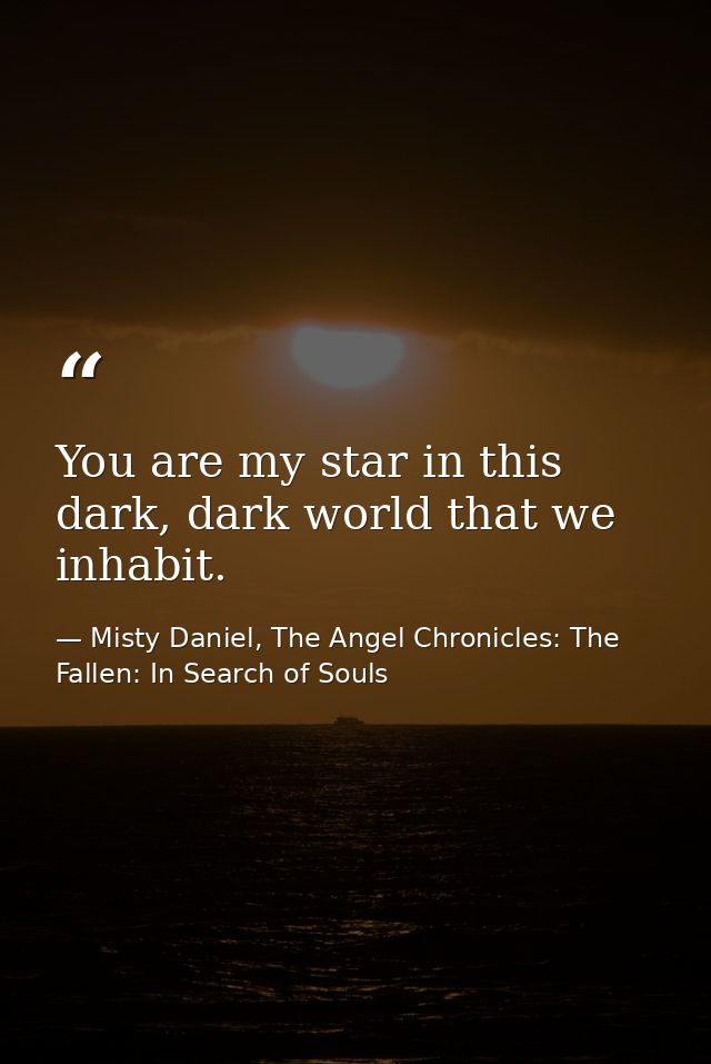 You are my star in this dark, dark world that we inhabit. — Misty Daniel, The Angel Chronicles: The Fallen: In Search of Souls