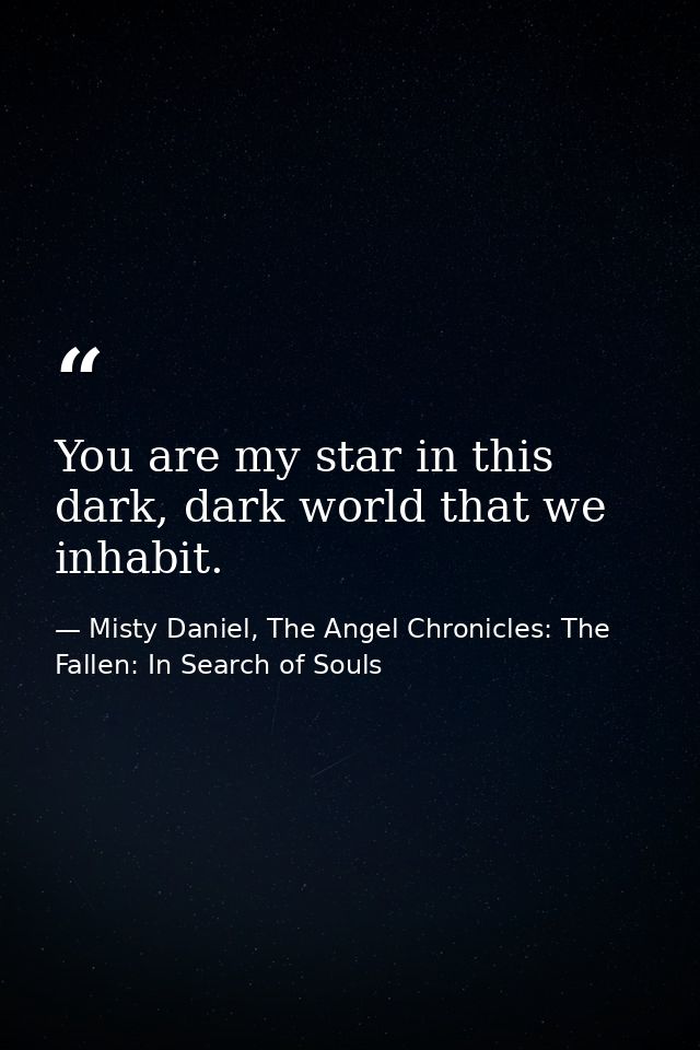 You are my star in this dark, dark world that we inhabit. — Misty Daniel, The Angel Chronicles: The Fallen: In Search of Souls