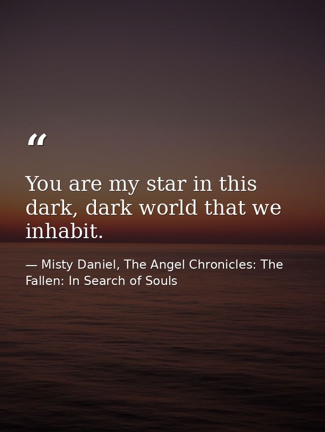 You are my star in this dark, dark world that we inhabit. — Misty Daniel, The Angel Chronicles: The Fallen: In Search of Souls