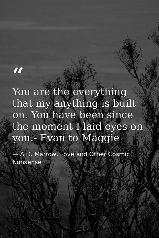 You are the everything that my anything is built on. You have been since the moment I laid eyes on you.- Evan to Maggie — A.D. Marrow, Love and Other Cosmic Nonsense