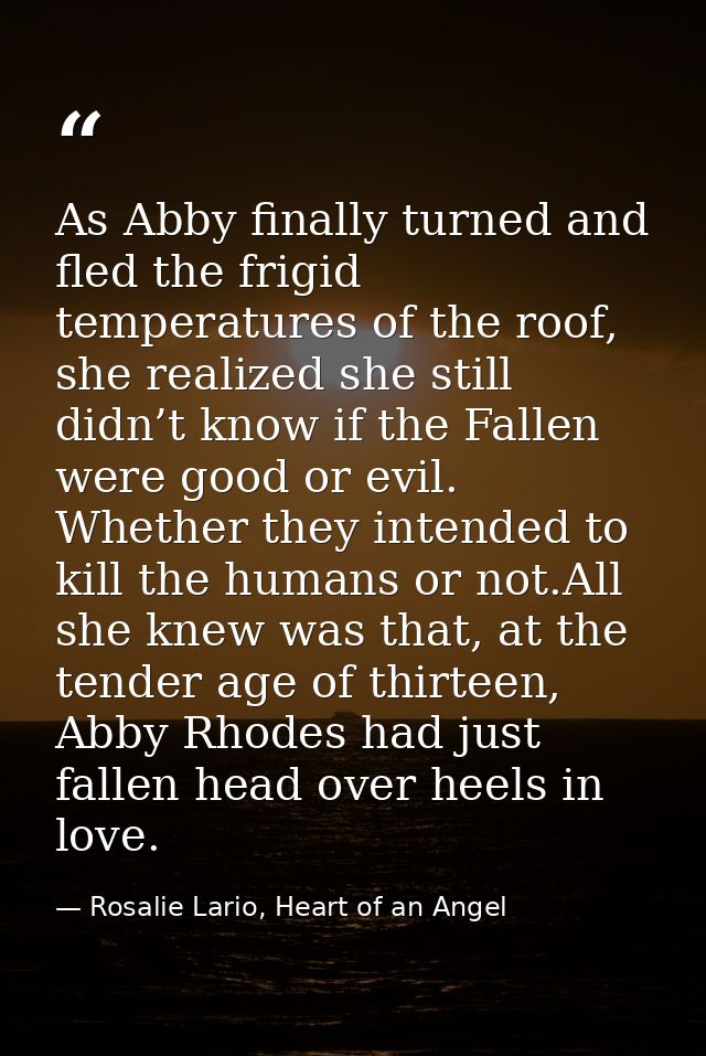 As Abby finally turned and fled the frigid temperatures of the roof, she realized she still didn’t know if the Fallen we — Rosalie Lario, Heart of an Angel