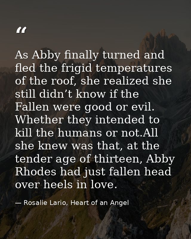 As Abby finally turned and fled the frigid temperatures of the roof, she realized she still didn’t know if the Fallen we — Rosalie Lario, Heart of an Angel