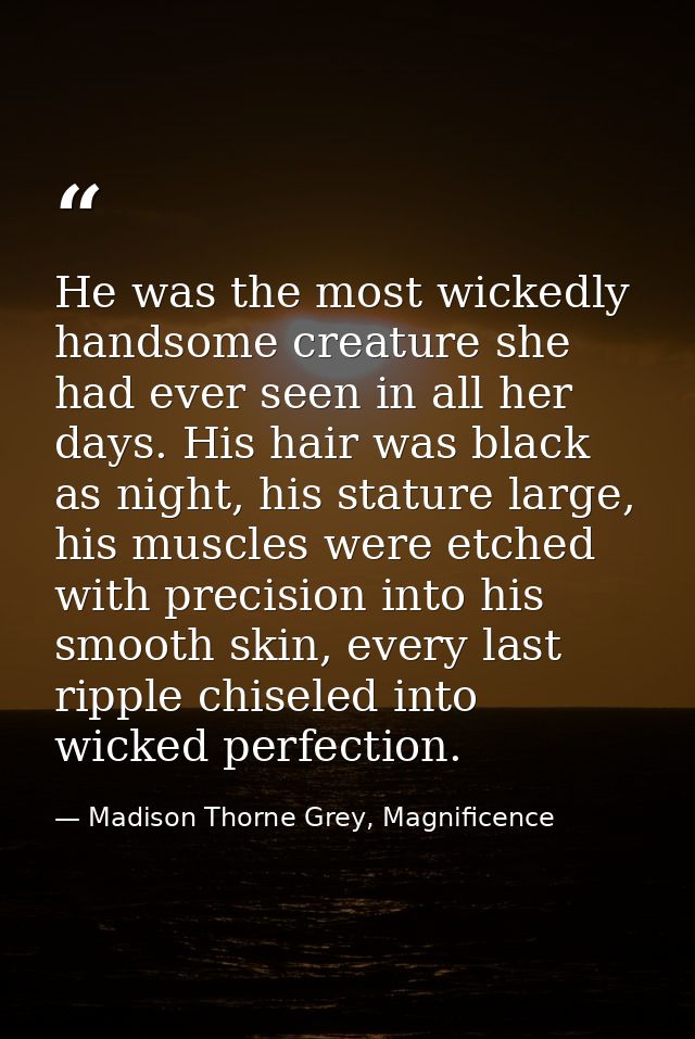 He was the most wickedly handsome creature she had ever seen in all her days. His hair was black as night, his stature l — Madison Thorne Grey, Magnificence