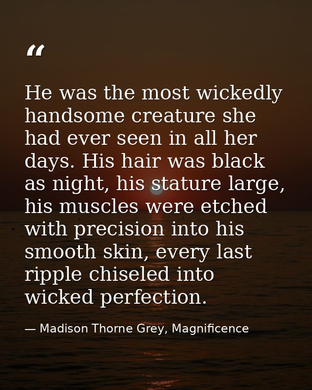 He was the most wickedly handsome creature she had ever seen in all her days. His hair was black as night, his stature l — Madison Thorne Grey, Magnificence