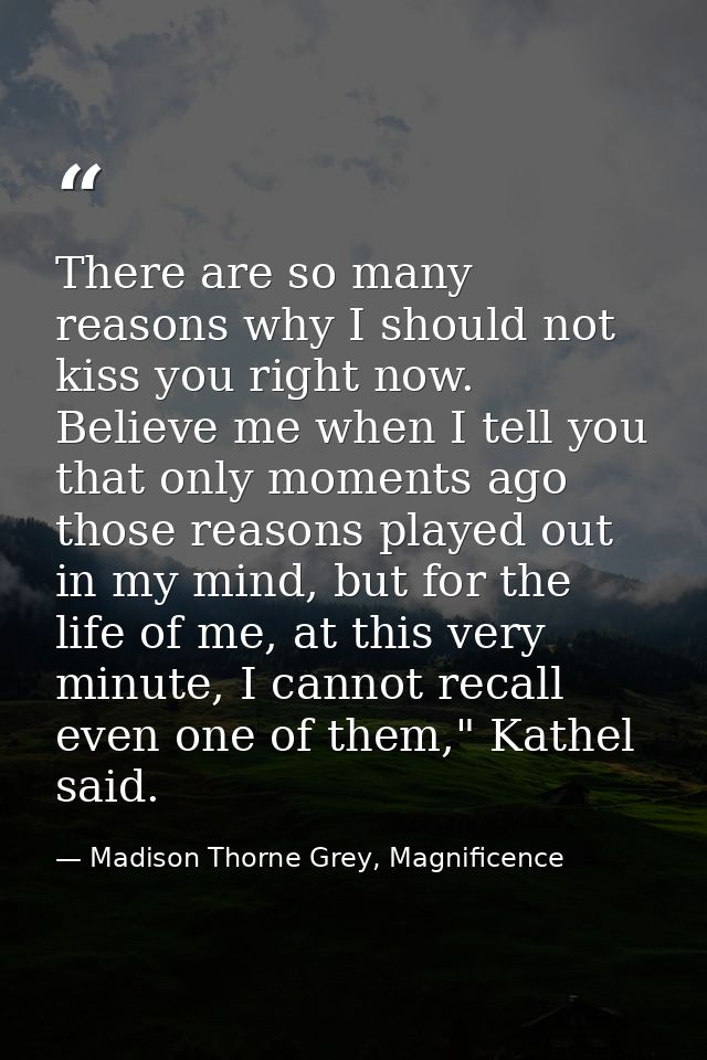 There are so many reasons why I should not kiss you right now. Believe me when I tell you that only moments ago those re — Madison Thorne Grey, Magnificence
