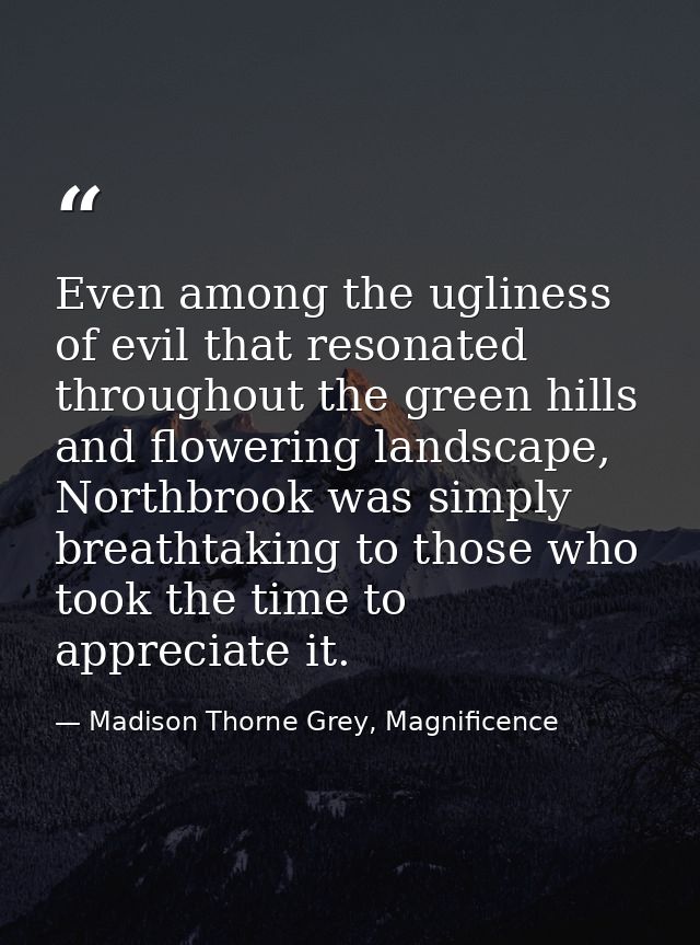 Even among the ugliness of evil that resonated throughout the green hills and flowering landscape, Northbrook was simply — Madison Thorne Grey, Magnificence