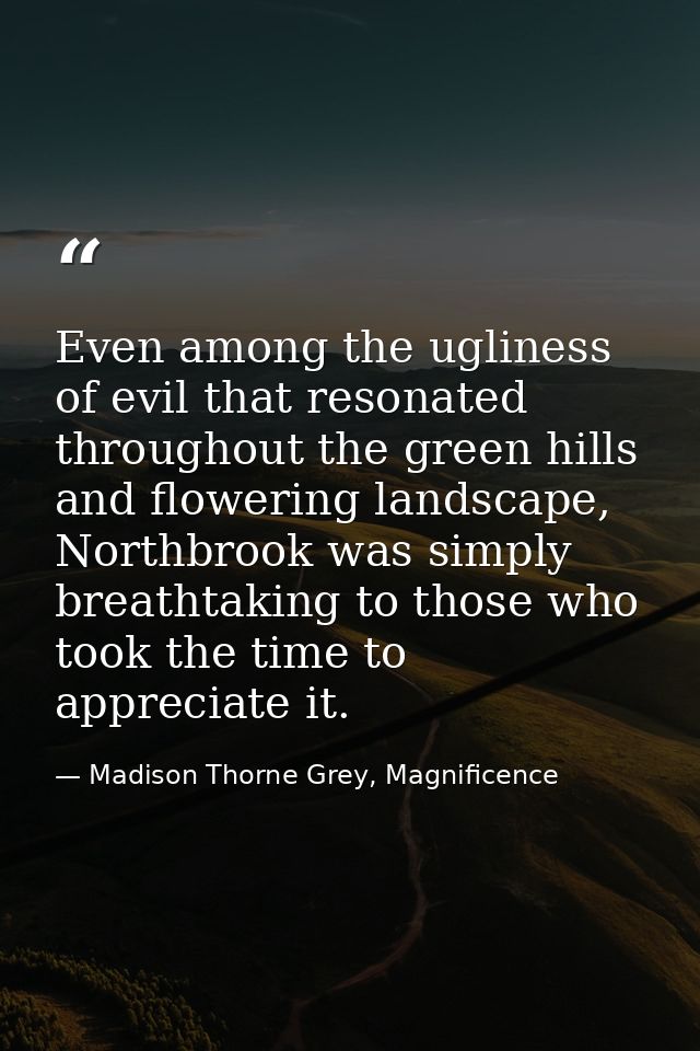 Even among the ugliness of evil that resonated throughout the green hills and flowering landscape, Northbrook was simply — Madison Thorne Grey, Magnificence