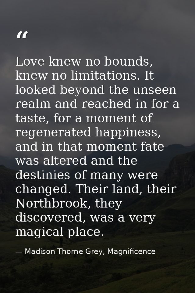 Love knew no bounds, knew no limitations. It looked beyond the unseen realm and reached in for a taste, for a moment of  — Madison Thorne Grey, Magnificence