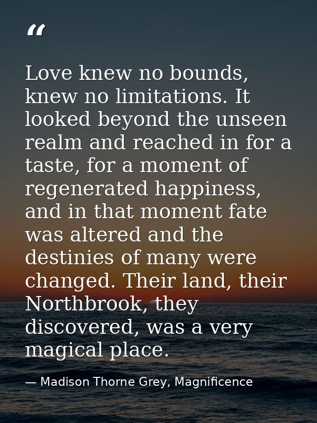 Love knew no bounds, knew no limitations. It looked beyond the unseen realm and reached in for a taste, for a moment of  — Madison Thorne Grey, Magnificence
