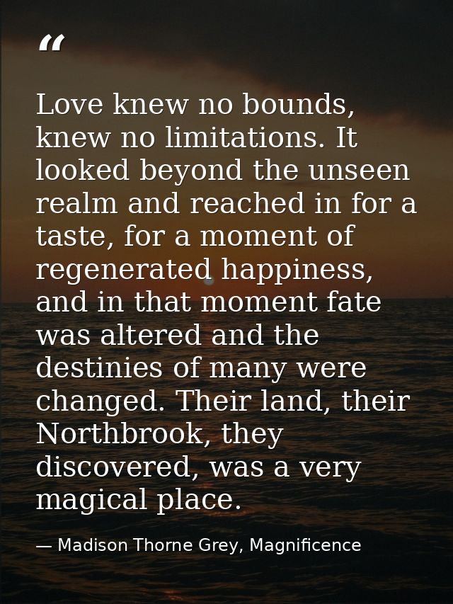Love knew no bounds, knew no limitations. It looked beyond the unseen realm and reached in for a taste, for a moment of  — Madison Thorne Grey, Magnificence