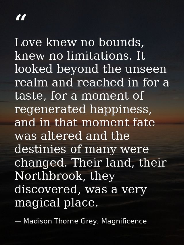Love knew no bounds, knew no limitations. It looked beyond the unseen realm and reached in for a taste, for a moment of  — Madison Thorne Grey, Magnificence