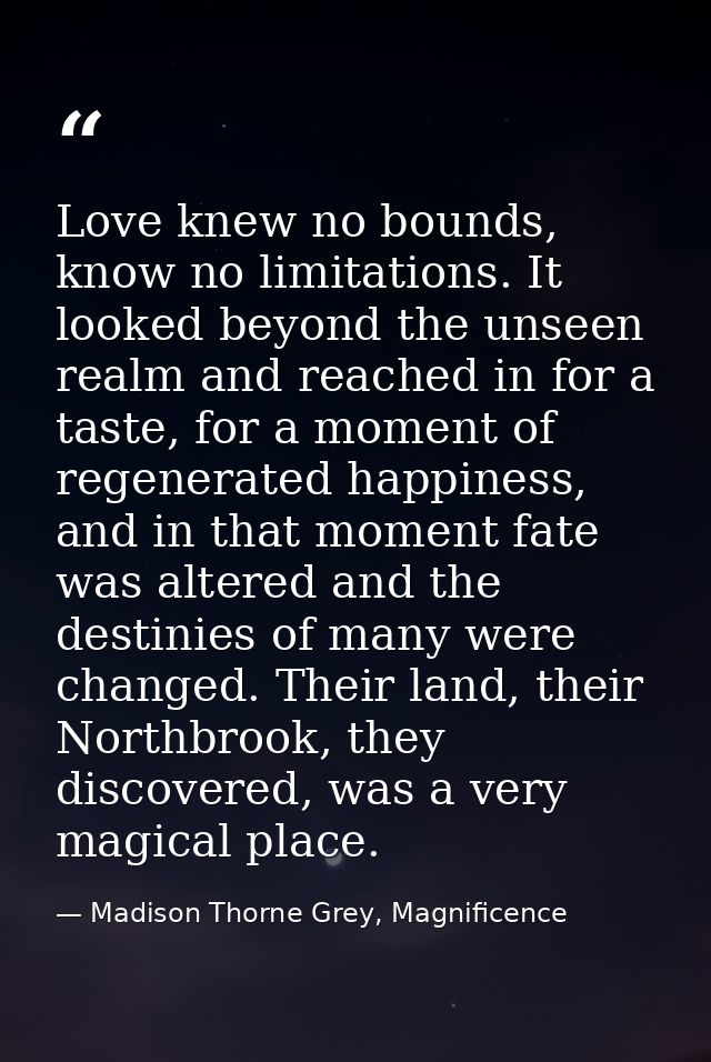 Love knew no bounds, know no limitations. It looked beyond the unseen realm and reached in for a taste, for a moment of  — Madison Thorne Grey, Magnificence