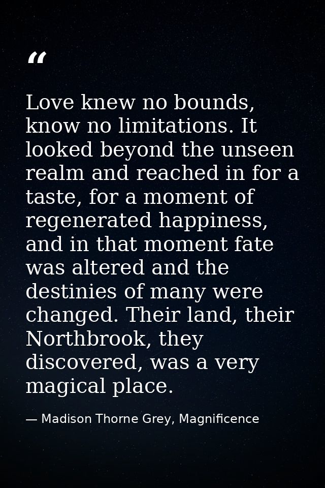 Love knew no bounds, know no limitations. It looked beyond the unseen realm and reached in for a taste, for a moment of  — Madison Thorne Grey, Magnificence