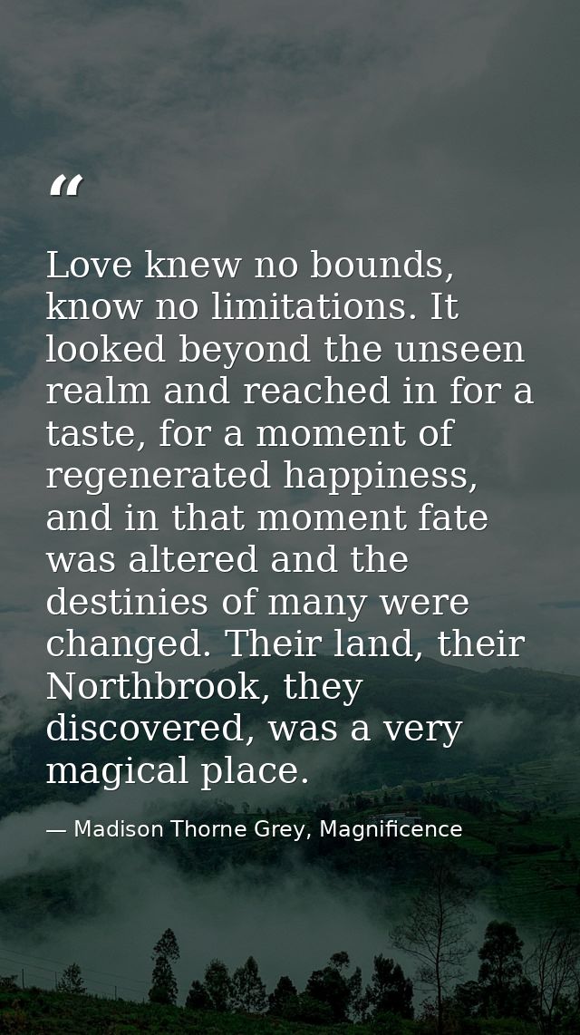 Love knew no bounds, know no limitations. It looked beyond the unseen realm and reached in for a taste, for a moment of  — Madison Thorne Grey, Magnificence