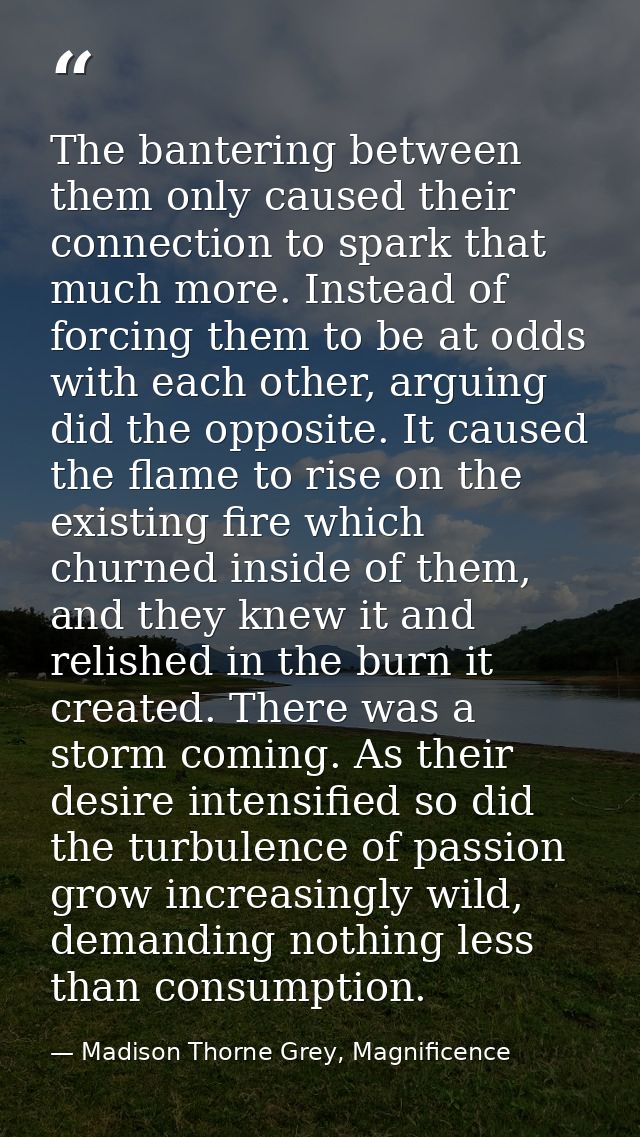 The bantering between them only caused their connection to spark that much more. Instead of forcing them to be at odds w — Madison Thorne Grey, Magnificence