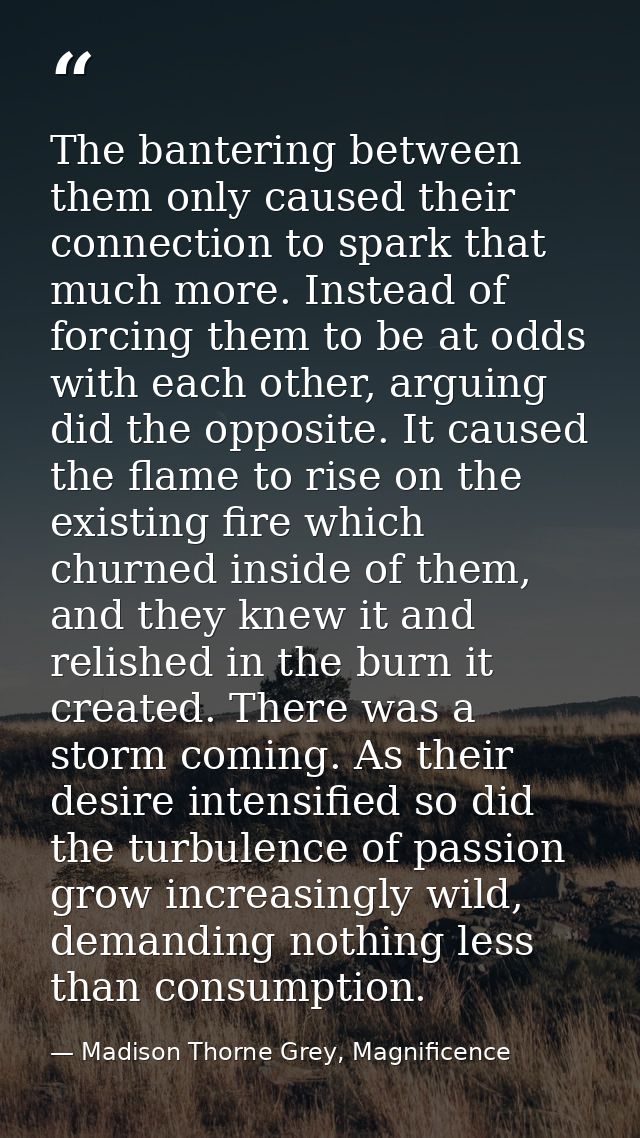 The bantering between them only caused their connection to spark that much more. Instead of forcing them to be at odds w — Madison Thorne Grey, Magnificence