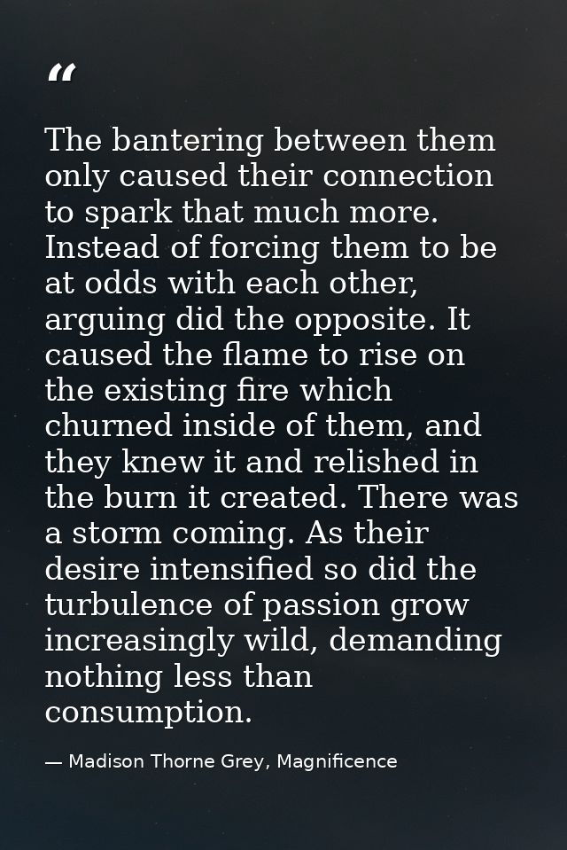 The bantering between them only caused their connection to spark that much more. Instead of forcing them to be at odds w — Madison Thorne Grey, Magnificence
