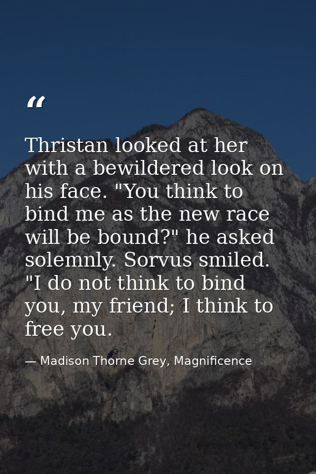 Thristan looked at her with a bewildered look on his face. "You think to bind me as the new race will be bound?" he aske — Madison Thorne Grey, Magnificence