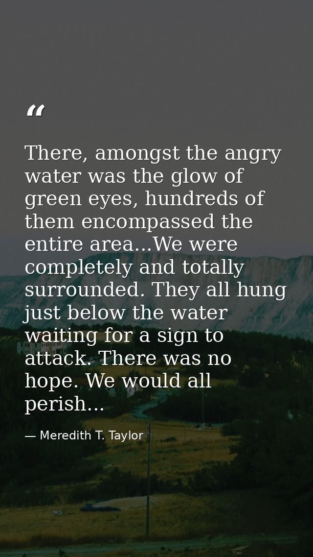 There, amongst the angry water was the glow of green eyes, hundreds of them encompassed the entire area...We were comple — Meredith T. Taylor