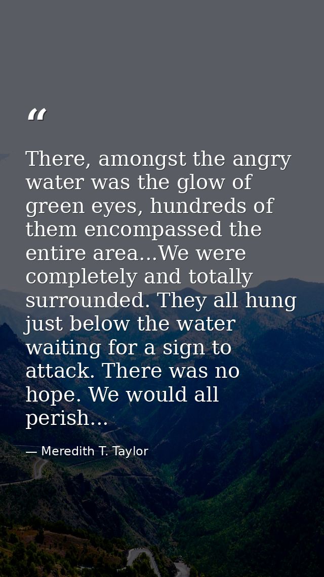 There, amongst the angry water was the glow of green eyes, hundreds of them encompassed the entire area...We were comple — Meredith T. Taylor