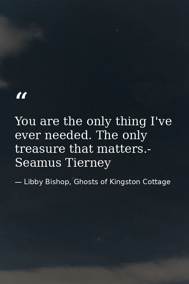 You are the only thing I've ever needed. The only treasure that matters.- Seamus Tierney — Libby Bishop, Ghosts of Kingston Cottage