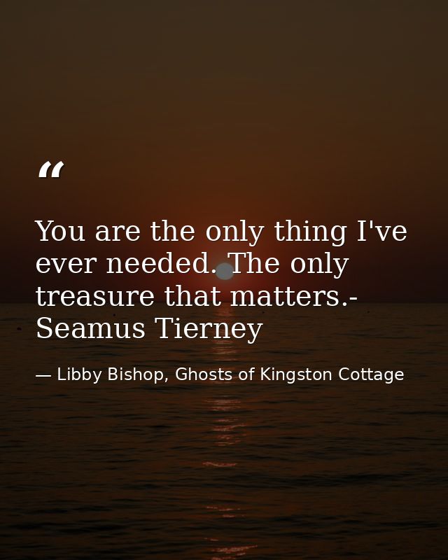 You are the only thing I've ever needed. The only treasure that matters.- Seamus Tierney — Libby Bishop, Ghosts of Kingston Cottage