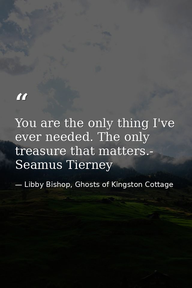 You are the only thing I've ever needed. The only treasure that matters.- Seamus Tierney — Libby Bishop, Ghosts of Kingston Cottage