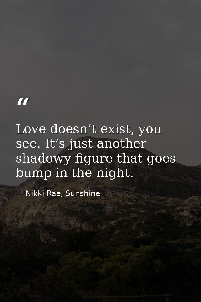 Love doesn’t exist, you see. It’s just another shadowy figure that goes bump in the night. — Nikki Rae, Sunshine