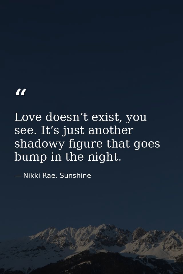 Love doesn’t exist, you see. It’s just another shadowy figure that goes bump in the night. — Nikki Rae, Sunshine