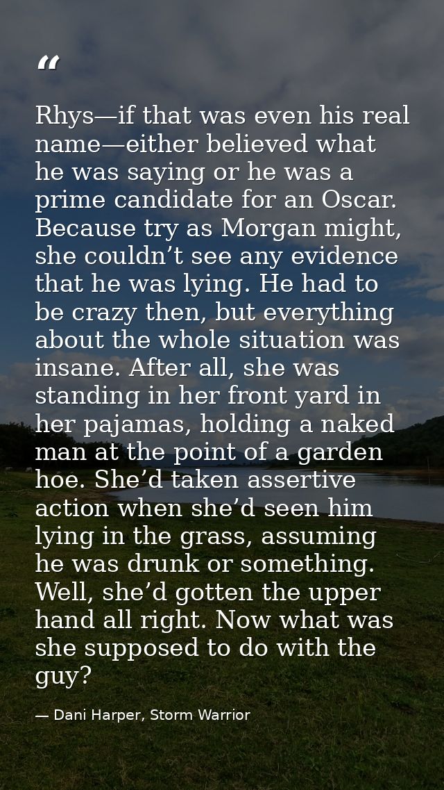 Rhys—if that was even his real name—either believed what he was saying or he was a prime candidate for an Oscar. Because — Dani Harper, Storm Warrior