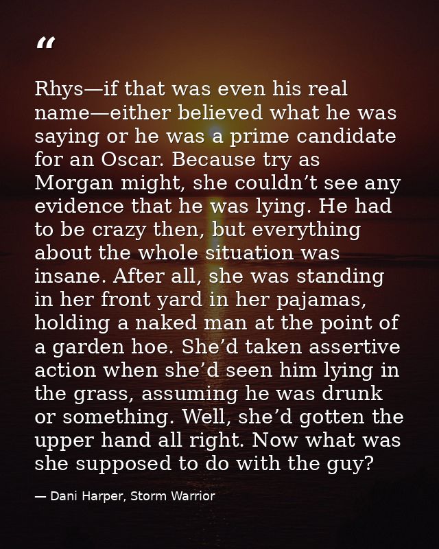 Rhys—if that was even his real name—either believed what he was saying or he was a prime candidate for an Oscar. Because — Dani Harper, Storm Warrior