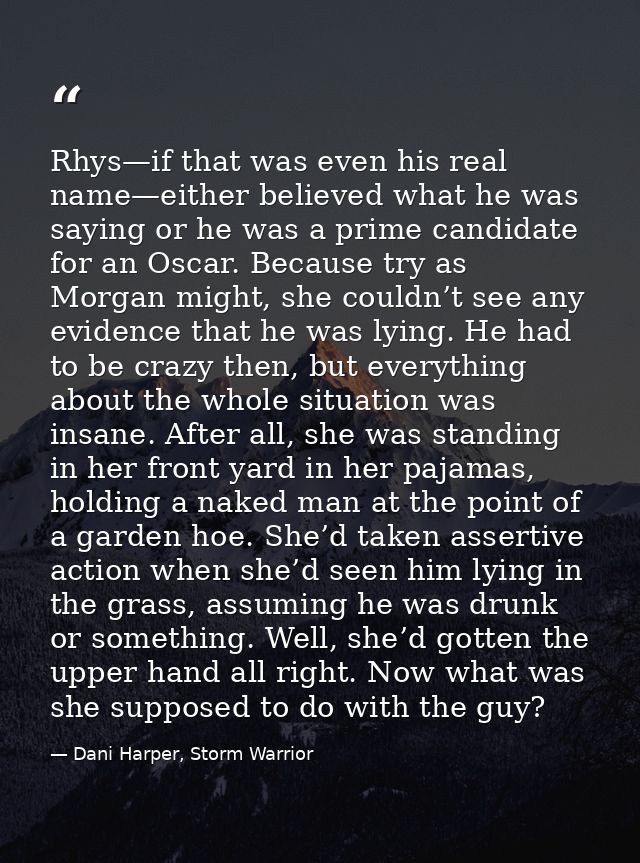 Rhys—if that was even his real name—either believed what he was saying or he was a prime candidate for an Oscar. Because — Dani Harper, Storm Warrior