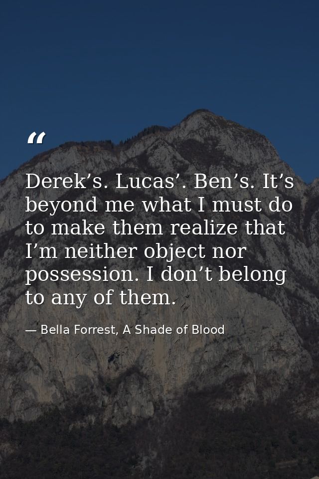 Derek’s. Lucas’. Ben’s. It’s beyond me what I must do to make them realize that I’m neither object nor possession. I don — Bella Forrest, A Shade of Blood
