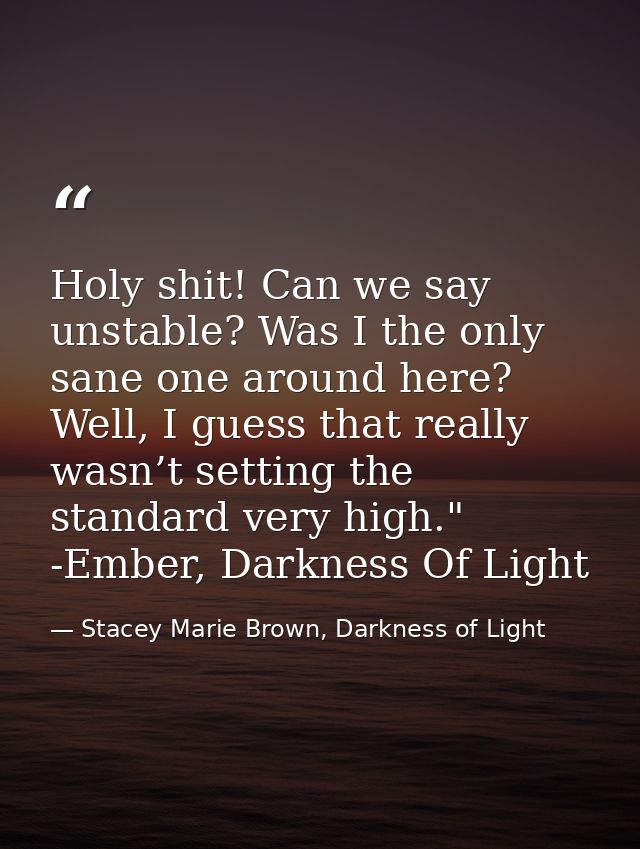 Holy shit! Can we say unstable? Was I the only sane one around here? Well, I guess that really wasn’t setting the standa — Stacey Marie Brown, Darkness of Light